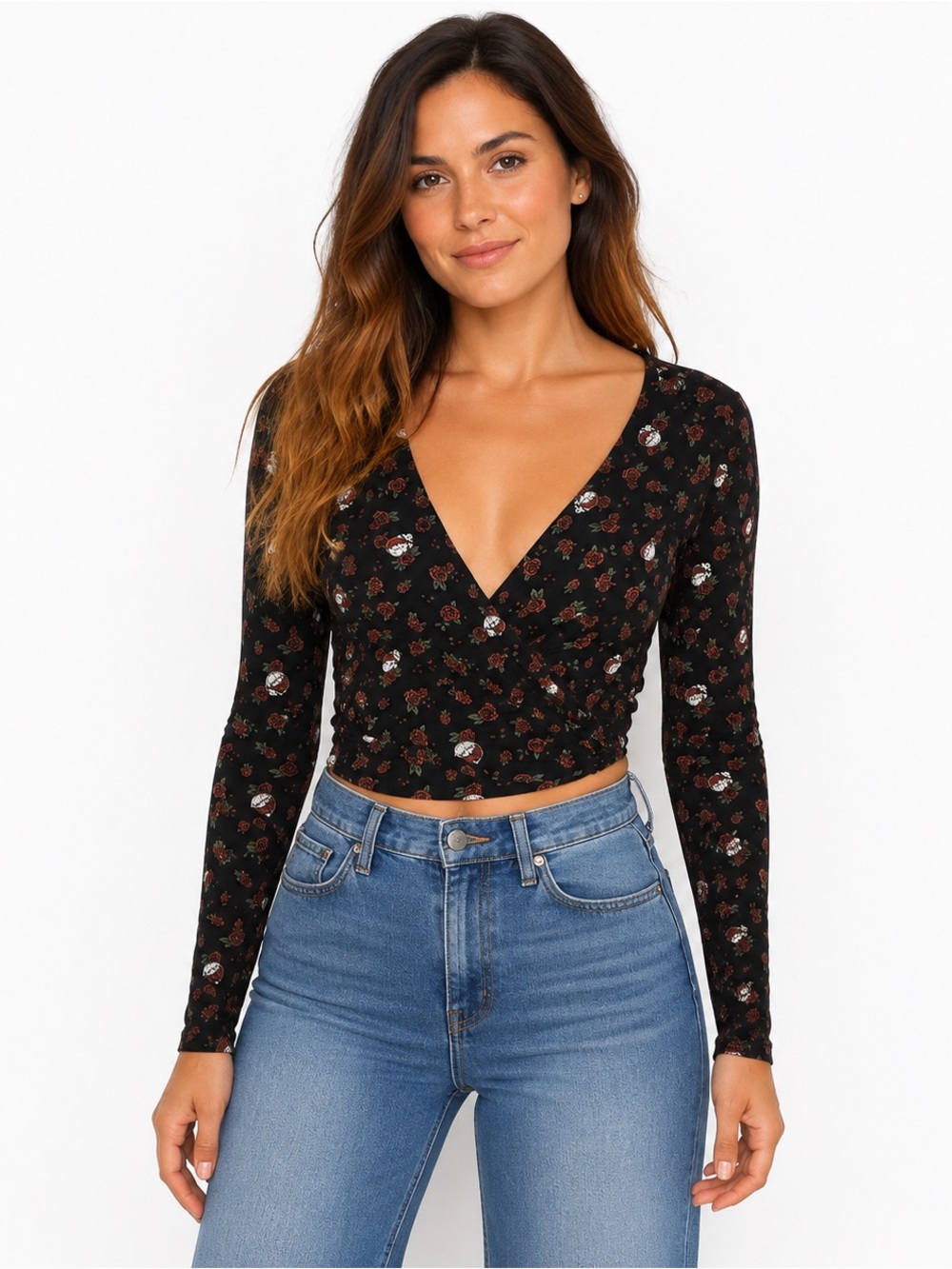 Grateful Dead Junk Food XS Skull Roses Wrap Blouse Steal Your Face